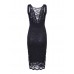 Women Deep V-Necklace Sleeveless Backless Sheath Fitted Pencil Dress