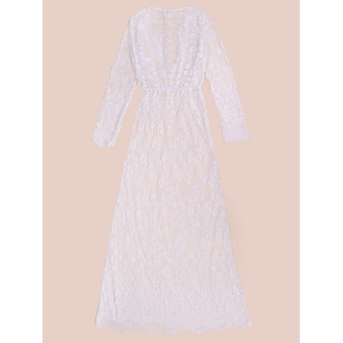 Sexy White Lace Crochet Deep V Women Ball Gown Cocktail Party Maxi Dress