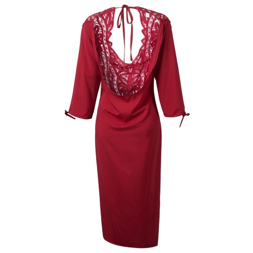 Sexy Women Crochet Hollow Patchowrk Backless Slit Maxi Dress