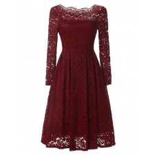 Vintage Lace Off Shoulder Long Sleeve Dress For Women