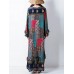 Retro Women Random Printed Patchwork Boho Maxi Dress