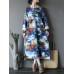 Vintage Women Butterfly Printed Long Sleeve Asymmetrical Sweatshirt Dress