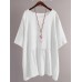 Women Retro Short Sleeve Loose Casual Asymmetrical Blouse
