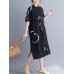 Casual Women Print Pocket Loose Short Sleeve Split Hem Mid Long Shirts Cardigans