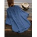 Casual Women Loose Solid Color Crew Neck 3/4 Sleeve Irregular Hem Denim Blouse