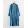 Vintage Solid Stand Collar Pleated Cardigans Long Shirt
