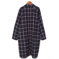 Vintage Women Cotton Loose Plaid V-neck Long Sleeve Outerwear Cardigans