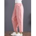 Women Cotton Elastic Waist Trousers Pants
