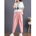 Women Cotton Elastic Waist Trousers Pants