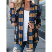 Casual Women Plaid Patchwork Long Sleeve Cardigans