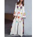Vintage Women Folk Style Print V-Neck Split Hem Maxi Dress with Tassel