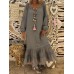 Retro Women Loose Solid V-Neck Lace Patchwork Long Sleeve Maxi Dress